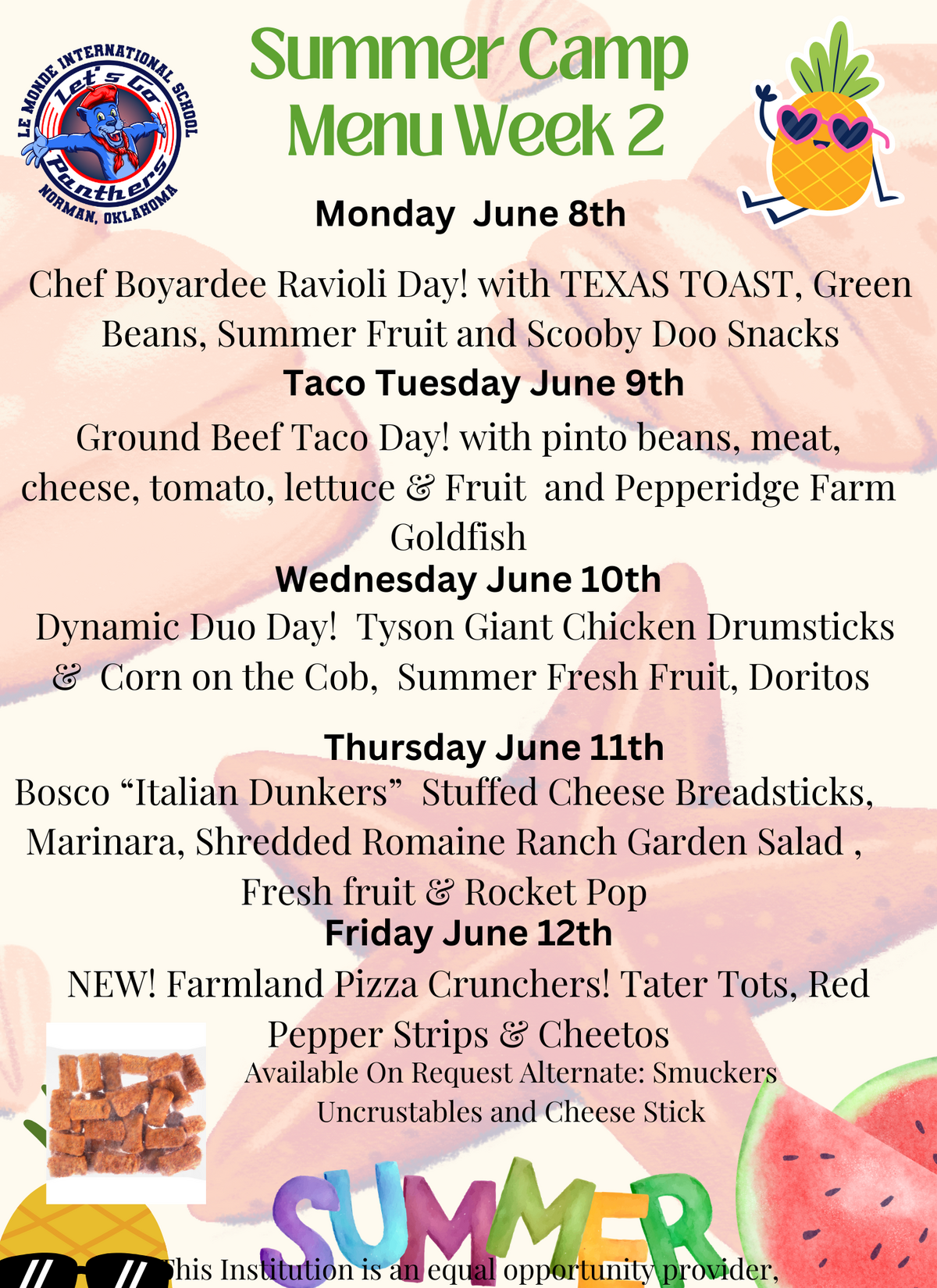 summer camp menu week #2
