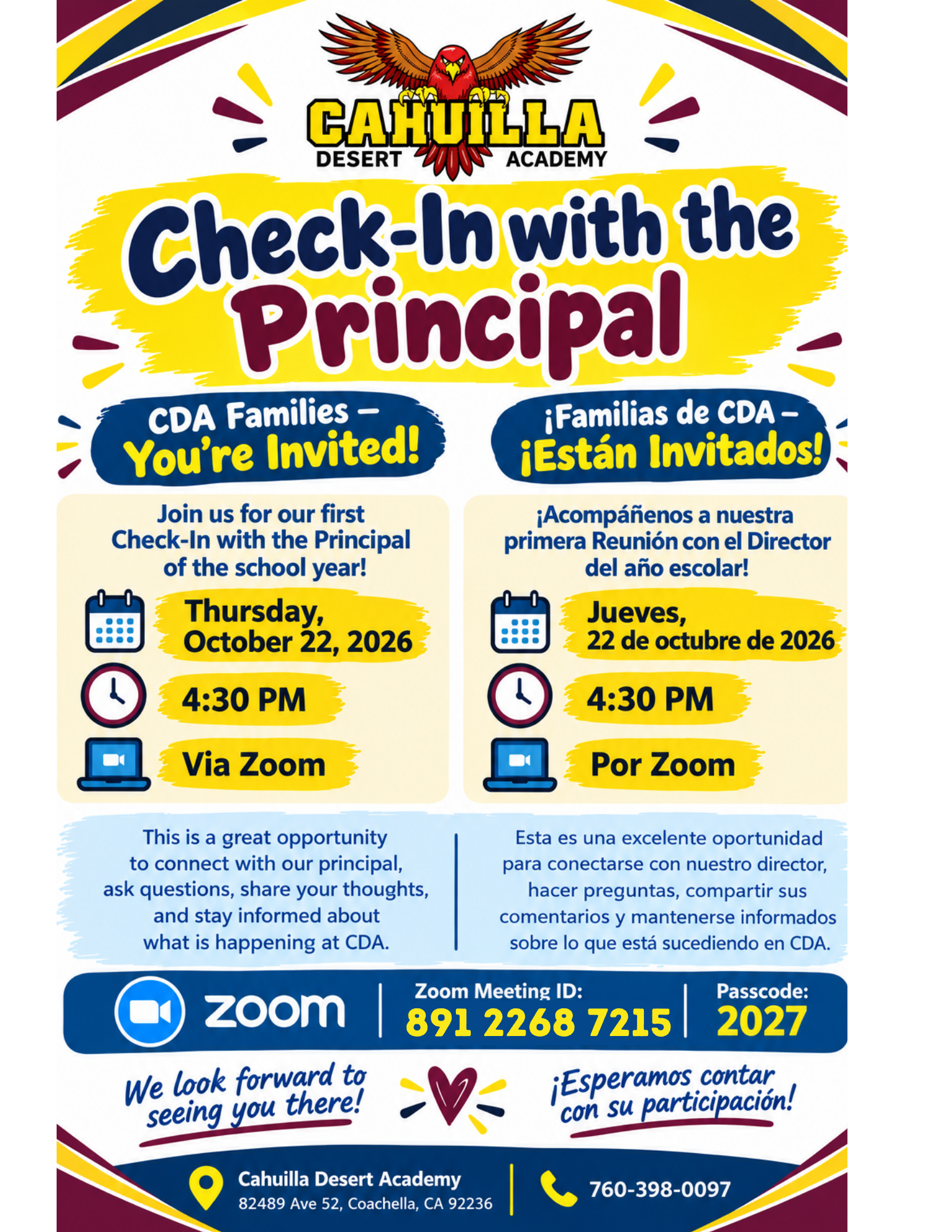 Update on Checking In With the Principal via Zoom