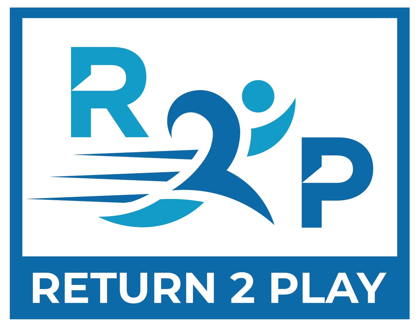 Logo for 'Return 2 Play' featuring stylized letters and a running figure.