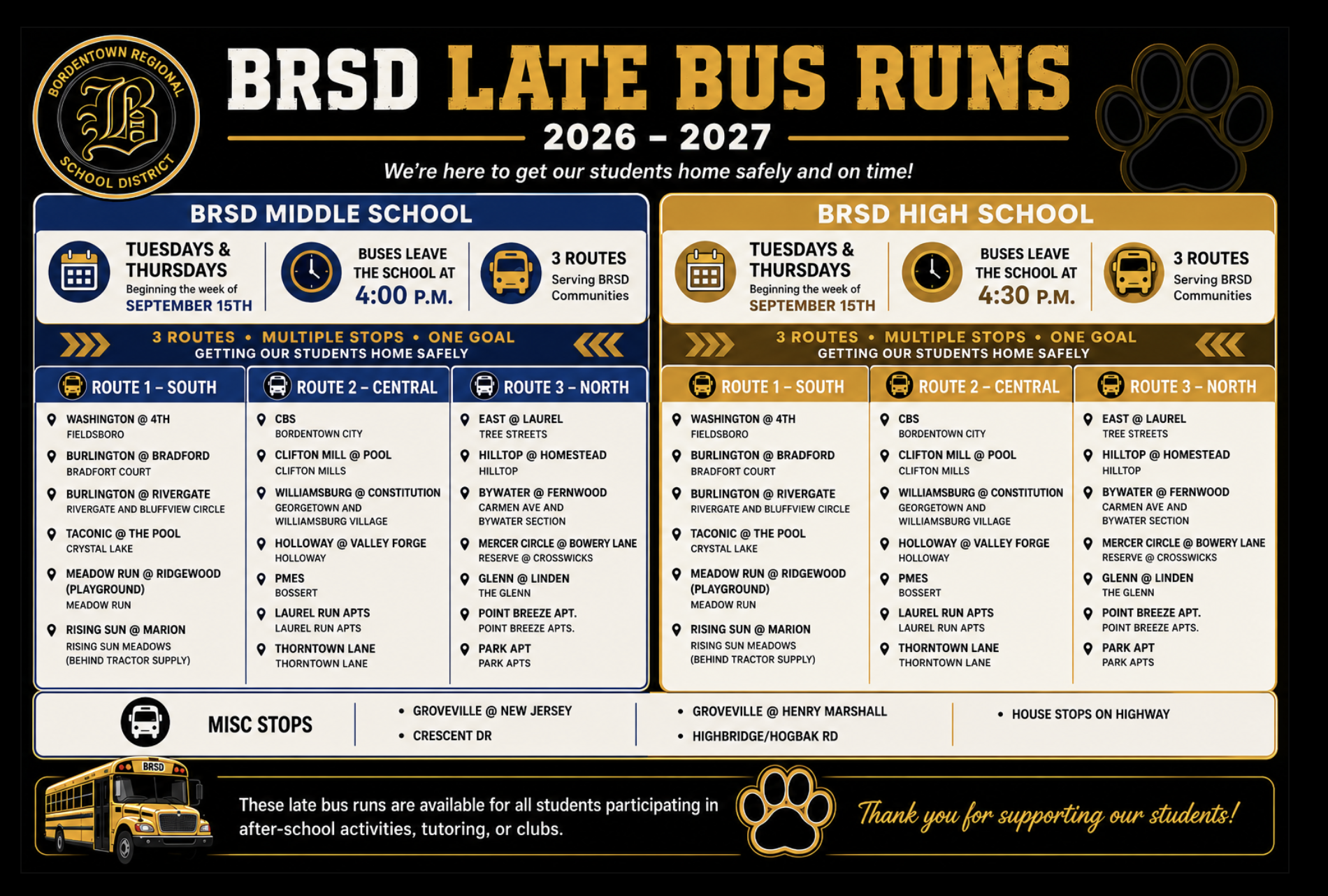 2026 - 2027 BRMS / BRHS Late Bus Information