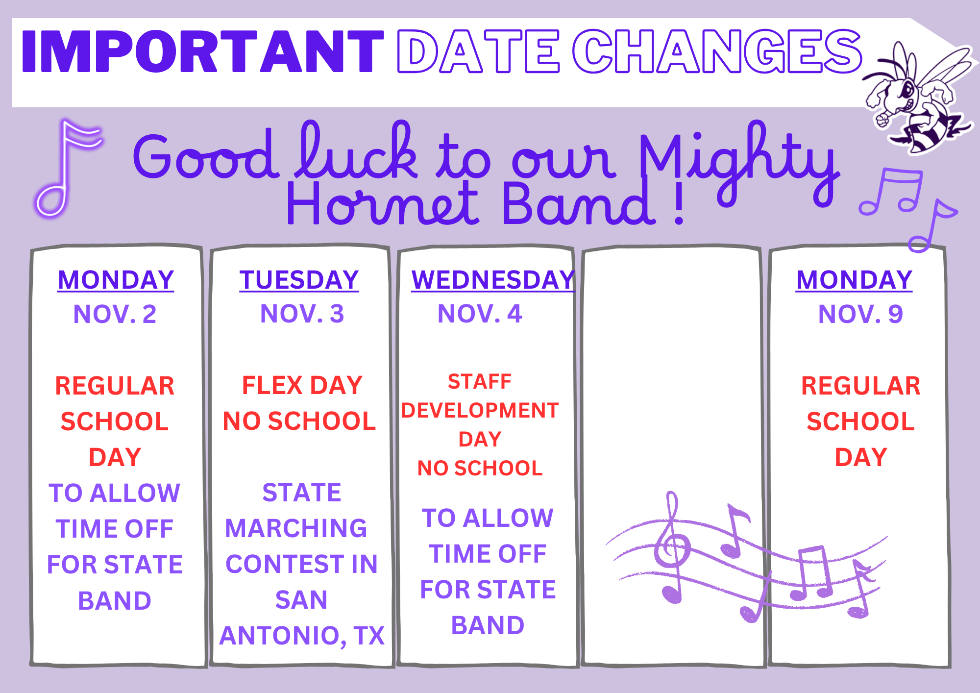 Important Upcoming Date Changes