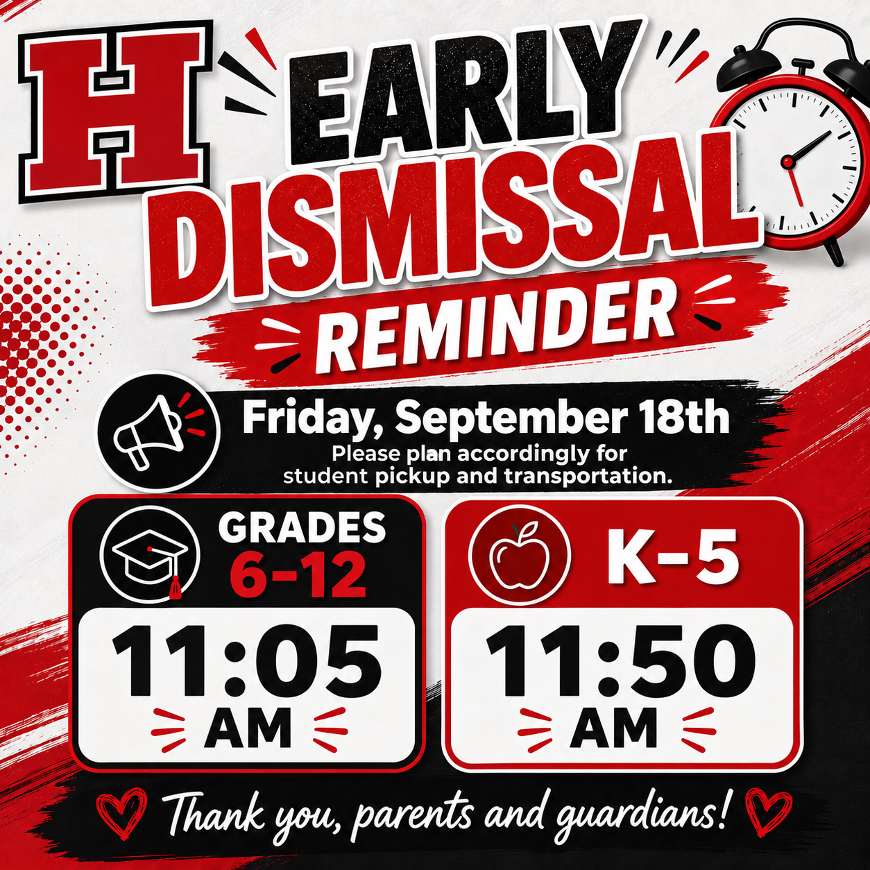Early Dismissal Reminder 9.18.26