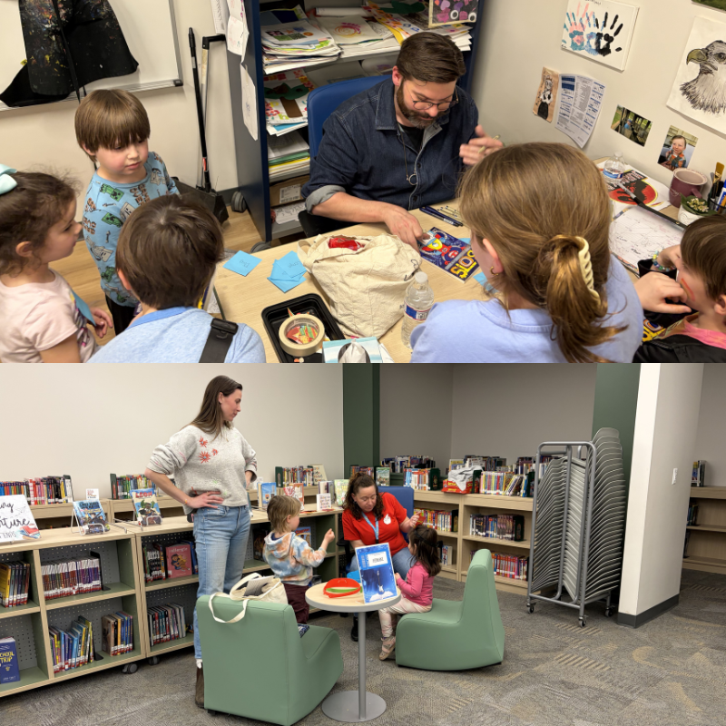 A group of children gather around a table with an adult, engaged in an activity.