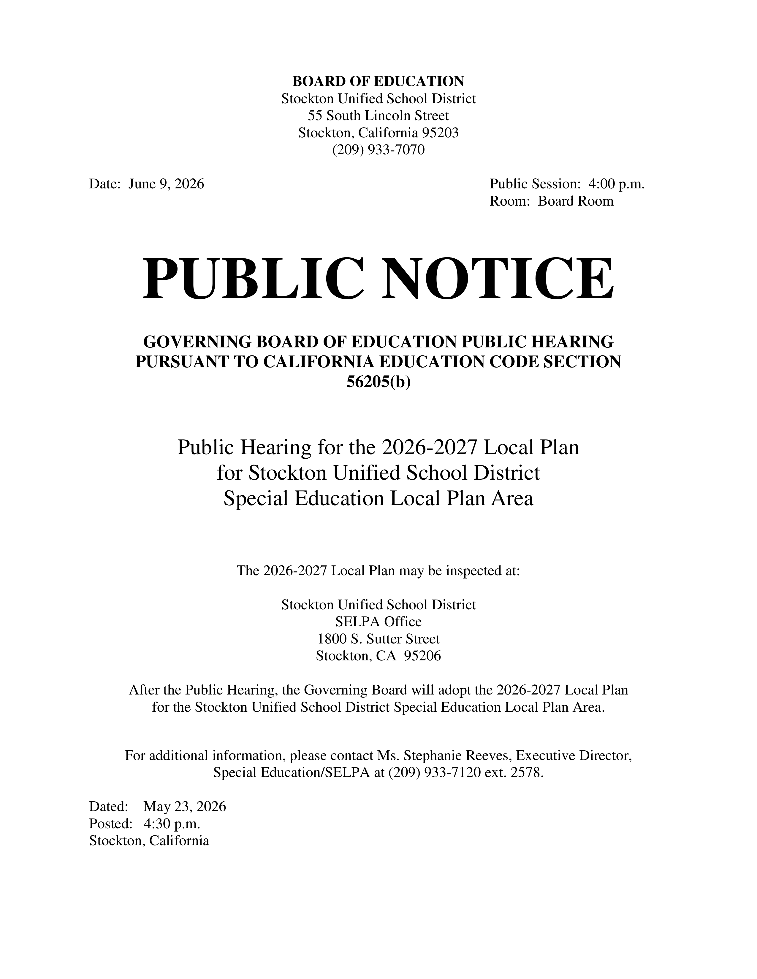 📣 Public Hearing Notice – 2026–2027 SELPA Local Plan