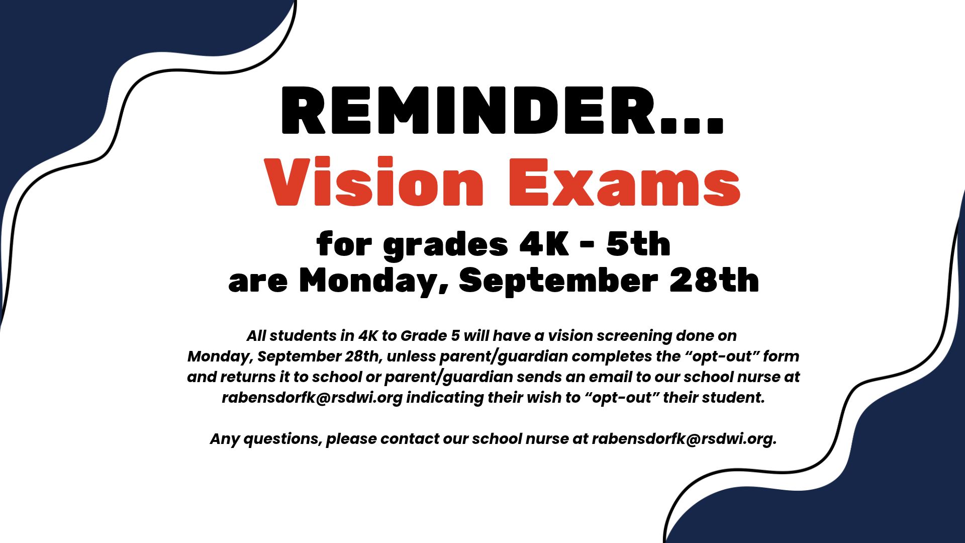 Vision Screening - Monday, September 28th