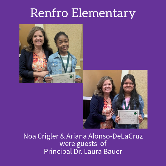 Renfro Elementary students Noa Crigler and Ariana Alonso-DeLaCruz with Principal Dr. Laura Bauer.