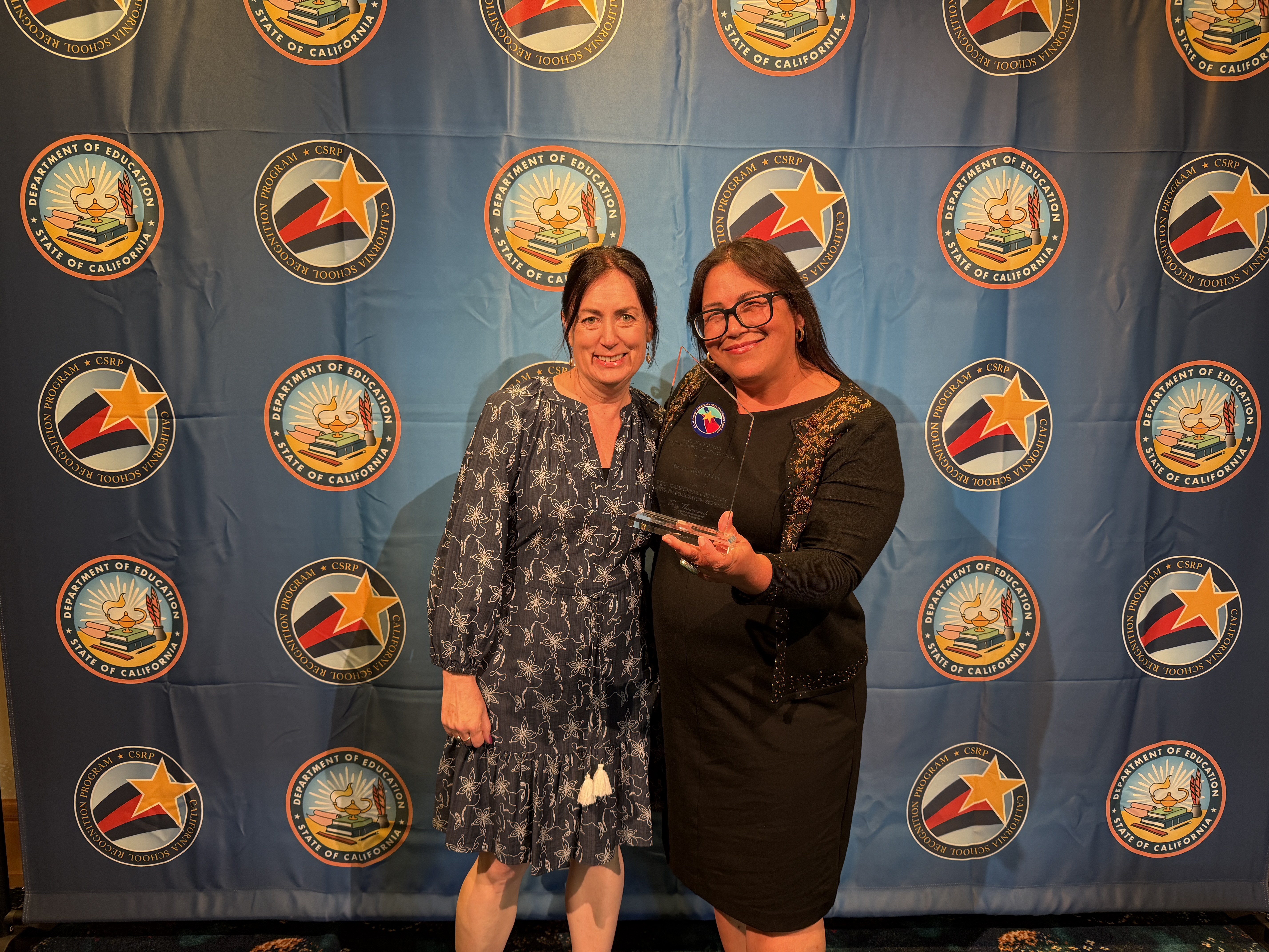 Superintendent Dr. Tracy Smith and Co-Principal of Novato High School Michelle Cortez receive California Department of Education Award