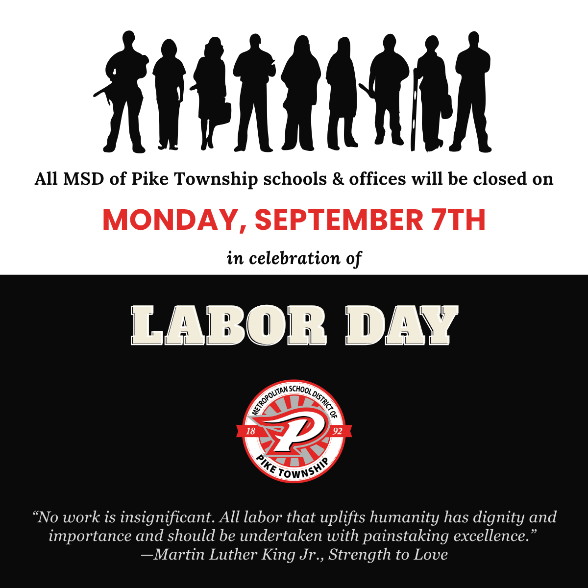 Labor Day - No School Monday, September 7th