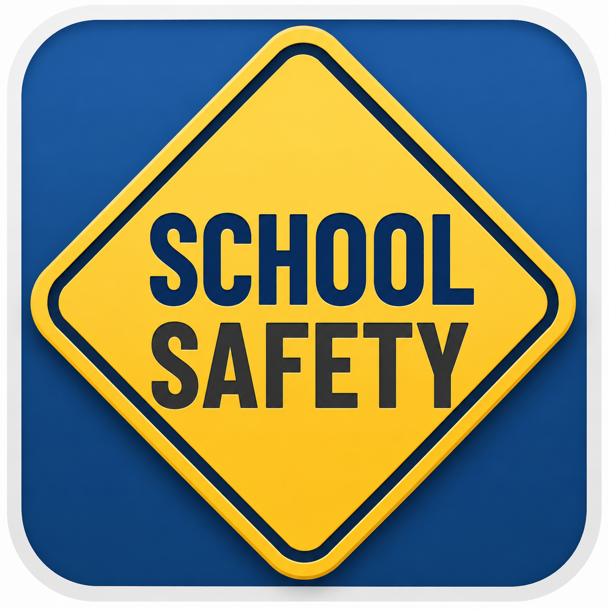 A yellow diamond-shaped sign with the words SCHOOL SAFETY in bold black text.