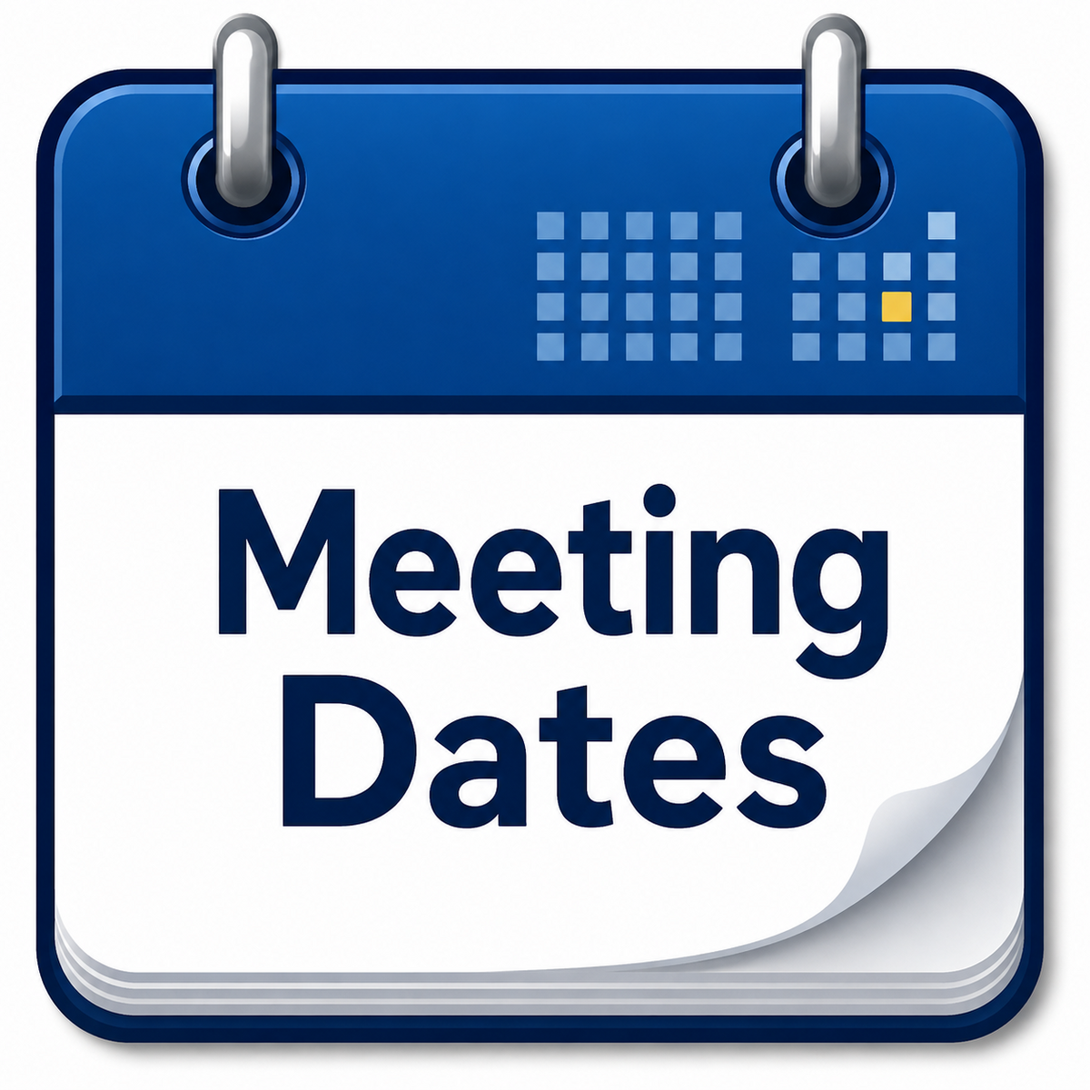 A blue and white calendar page displays the text 'Meeting Dates'.