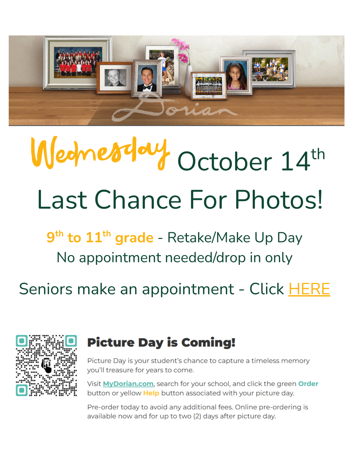 Picture Day Reminder - Wednesday 10/14