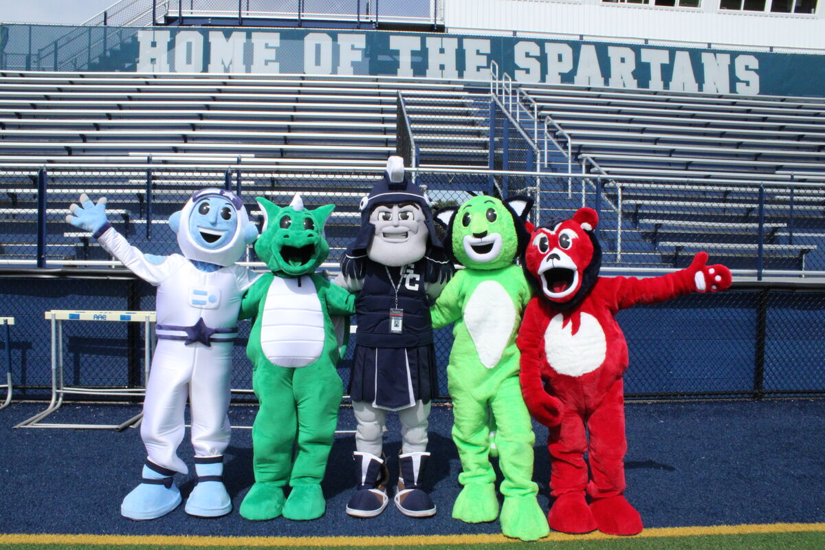 Mascots take the field at Fifth Grade Track Meet