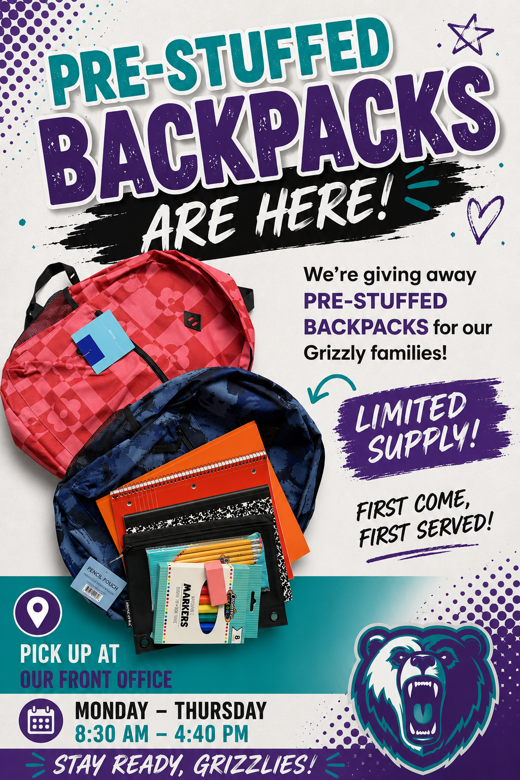 Free Backpacks Available While Supplies Last