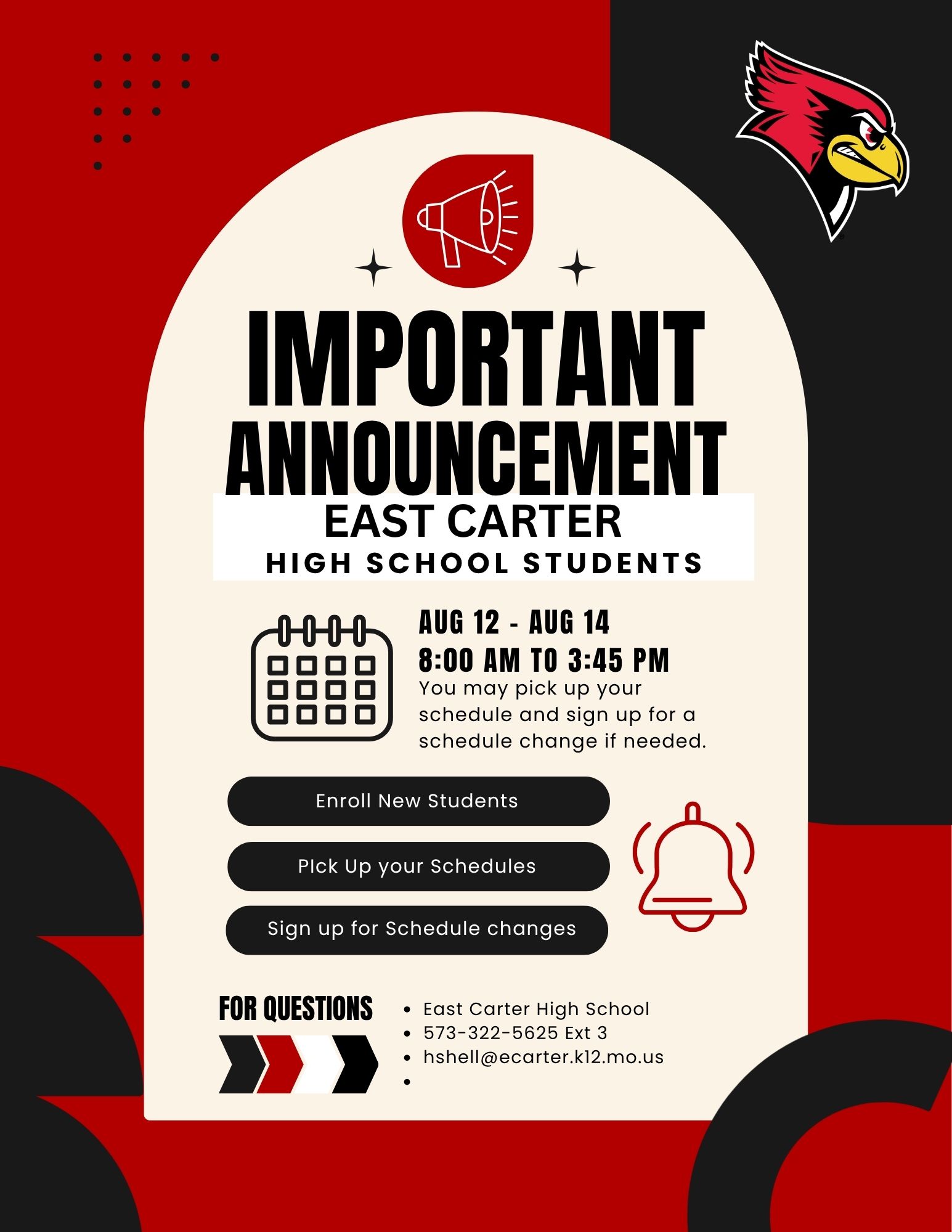 Important Announcement "Schedules"