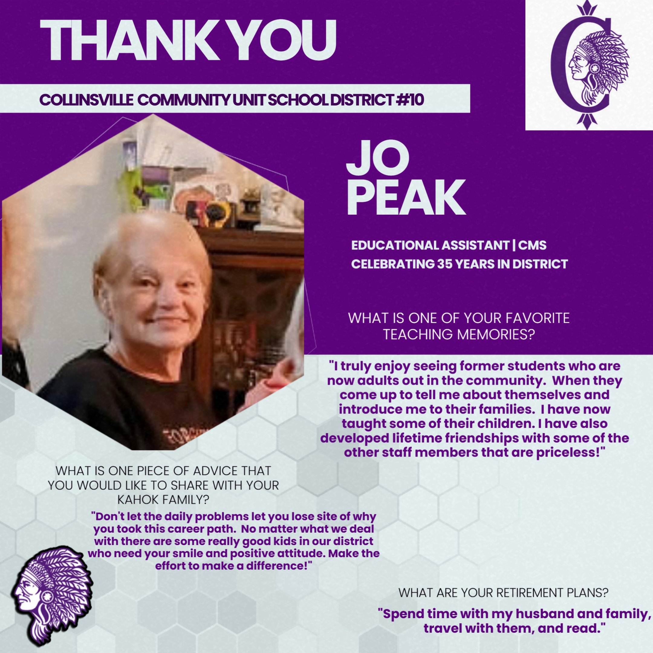 Jo Peak shares advice for the Kahok Family: 'Don't let the daily problems let you lose site of why you took this career path.'