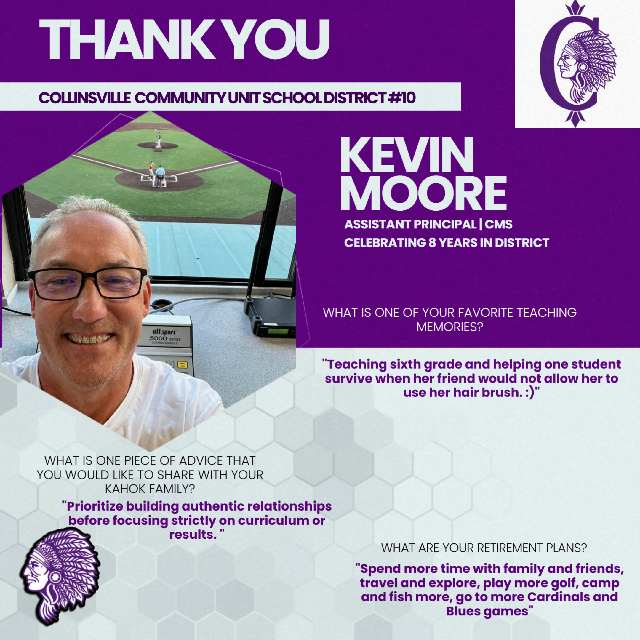 Kevin Moore, Assistant Principal at CMS, shares his favorite teaching memory and advice for the Kahok family.