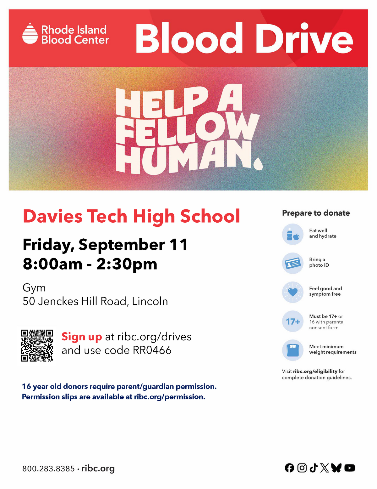 Blood Drive Friday, Sept 11! Register in Advance