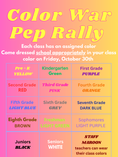 Friday is the Color War Pep Rally