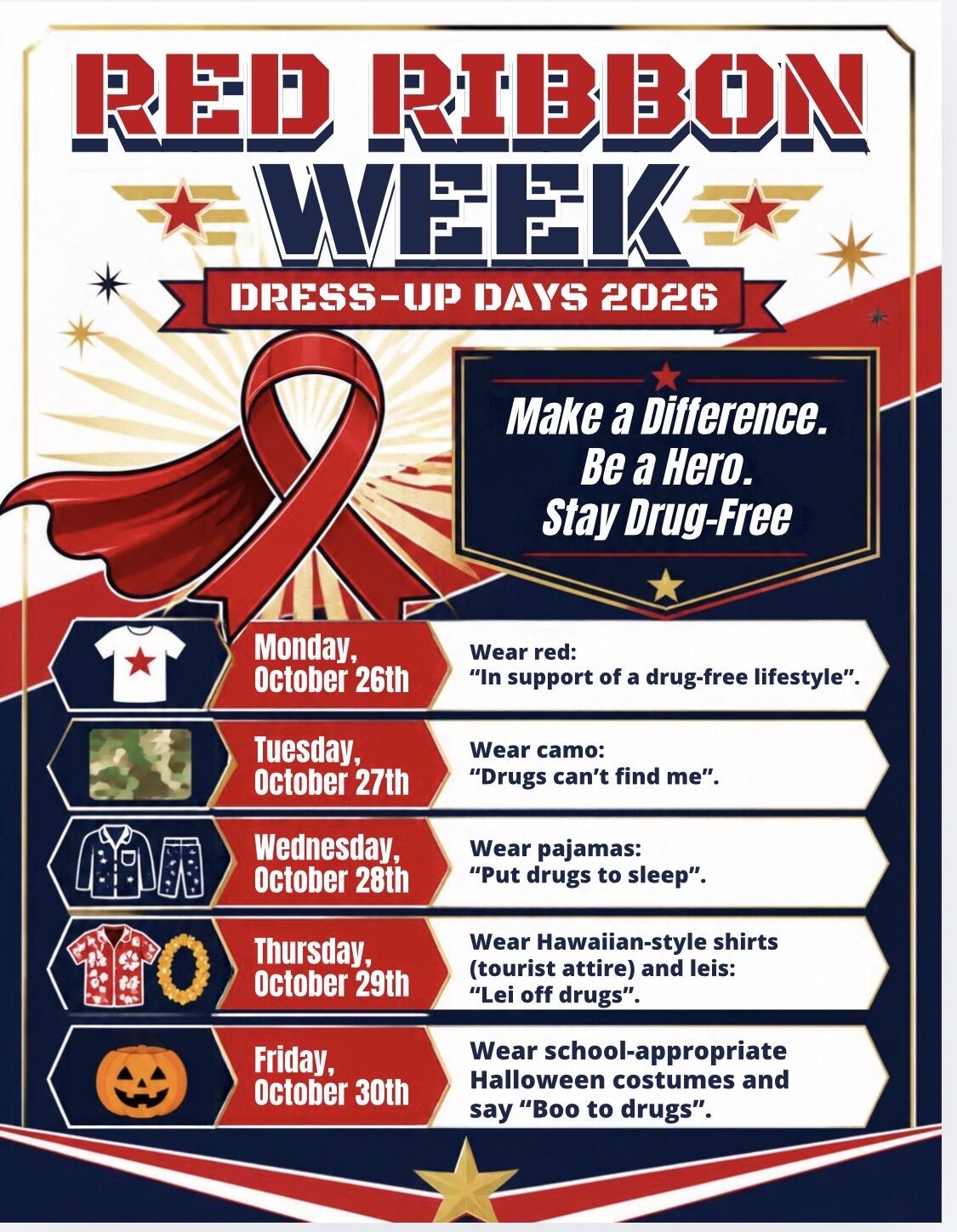 Red Ribbon Week Dress-Up Days Reminder