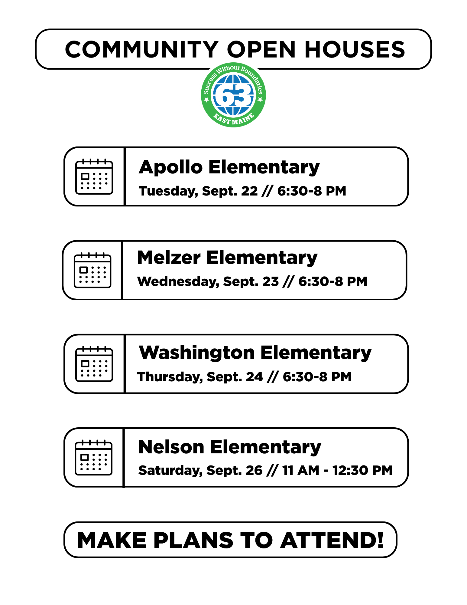 Bond Referendum Community Open House Schedule