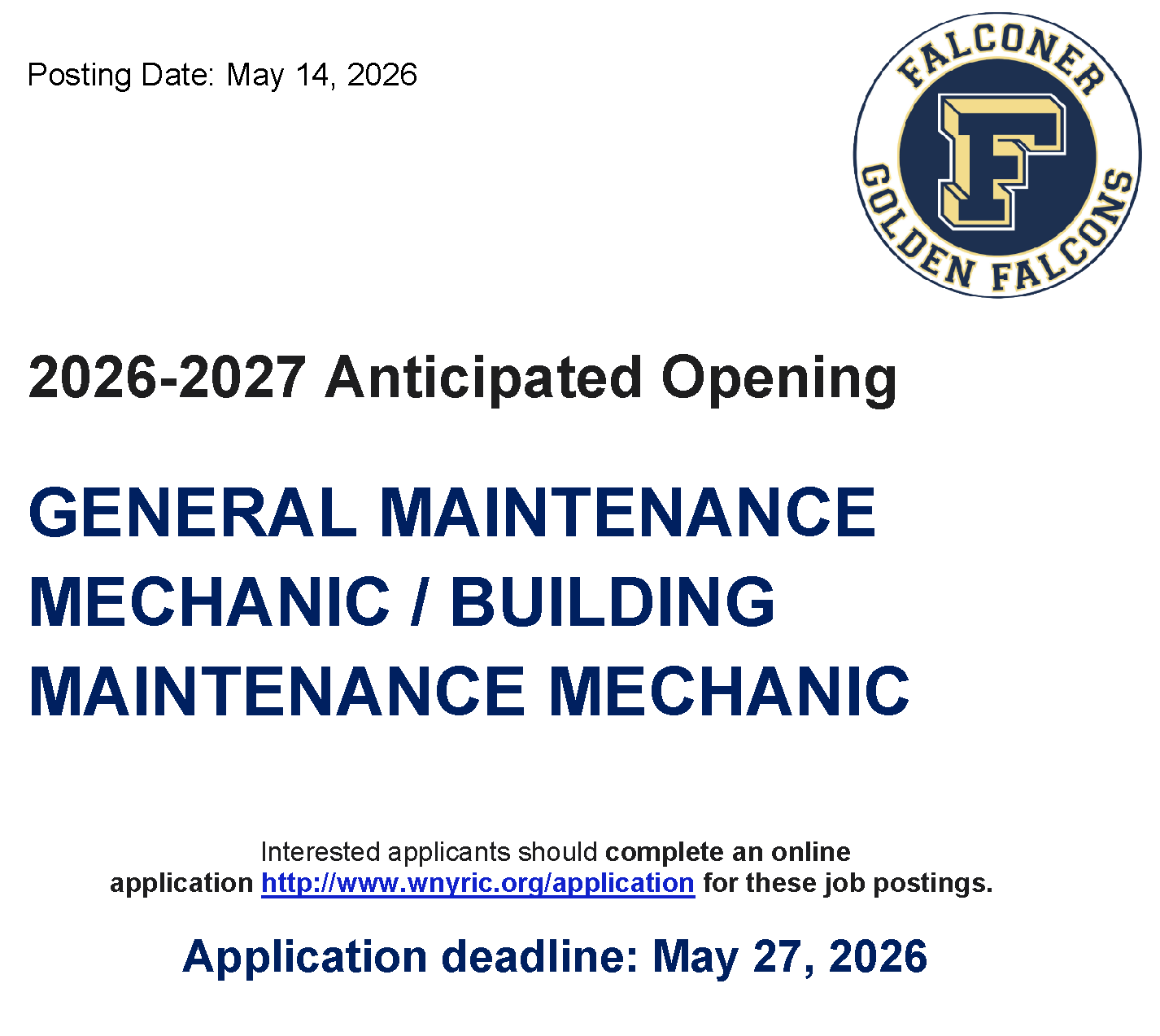 We're Hiring! - General Maintenance Mechanic/Building Maintenance Mechanic