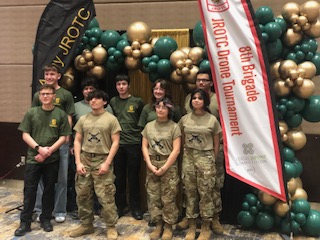 Cadets with balloons and 8th brigade flags