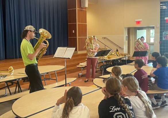 MMS band teachers Demo instruments for our 5th graders