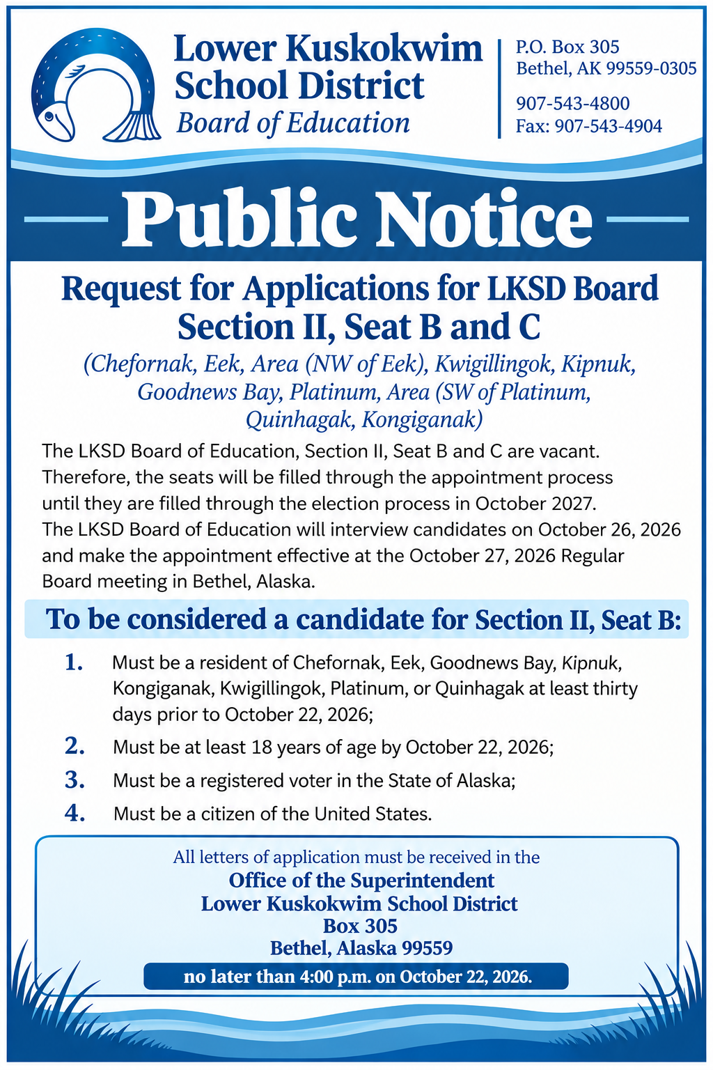 LKSD Board Public Notice for Vacant Seats B and C