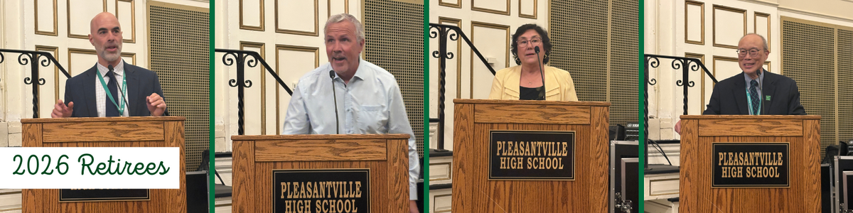 Gregg Fonde, Steve Chamberlain, Diane Carson & John Chow stand at podiums, with the text "2026 Retirees" visible on the left.