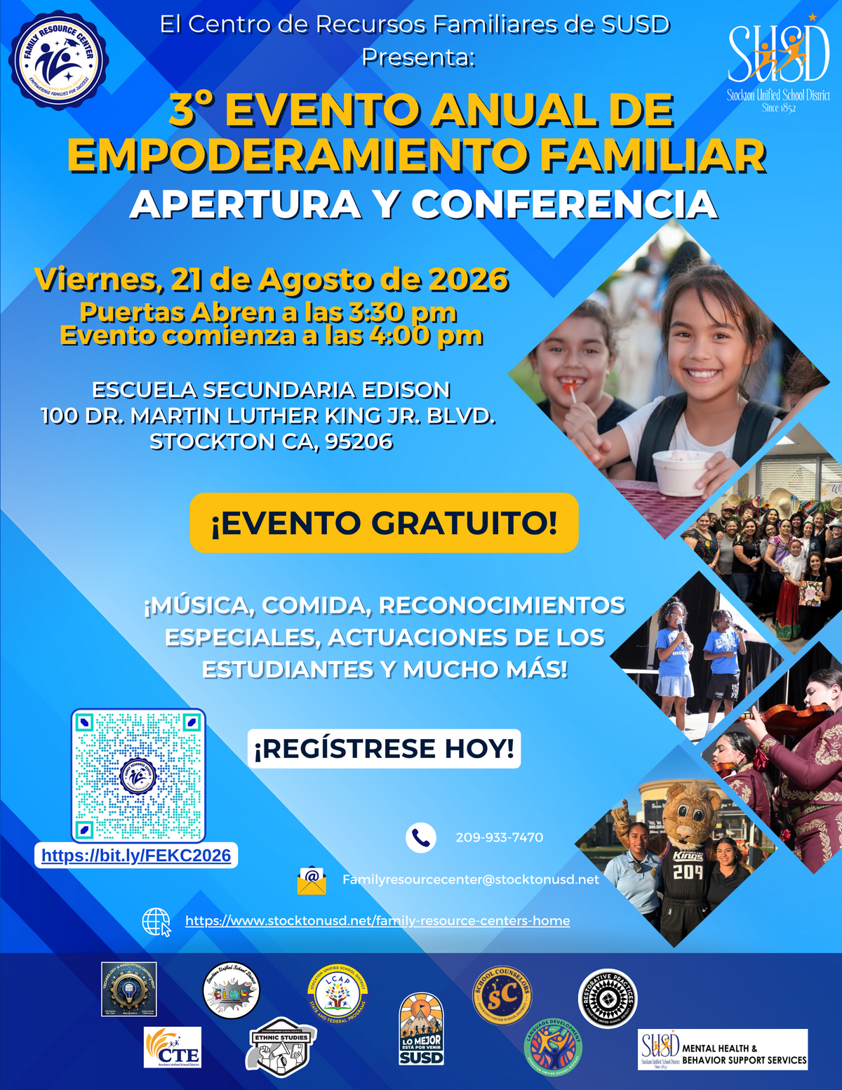 Poster for the 3rd Annual Family Empowerment Conference on August 21, 2026, at Edison High School in Stockton, CA.