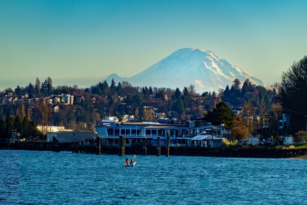 Seattle waterfront, with Mount Rainer in the distance