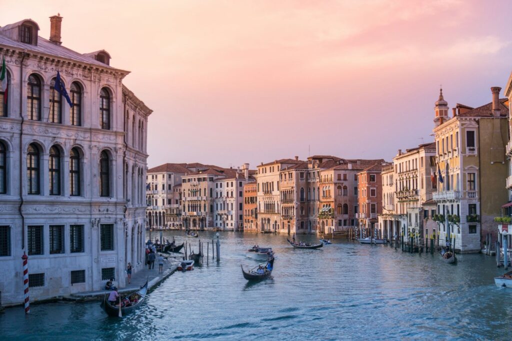 Pink sky and a Venetian canal