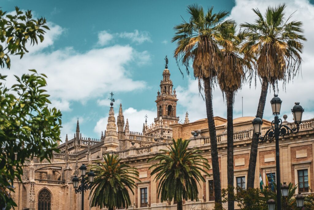 The wall and clock tower of the Cathedral of Seville