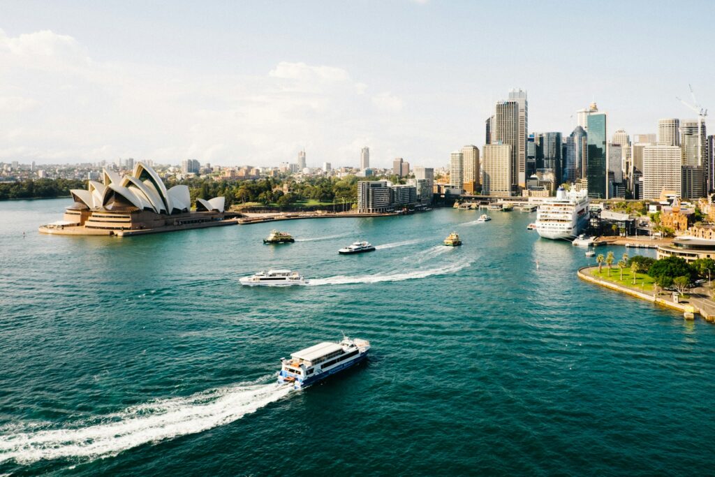 Boats entering Sydney Harbour