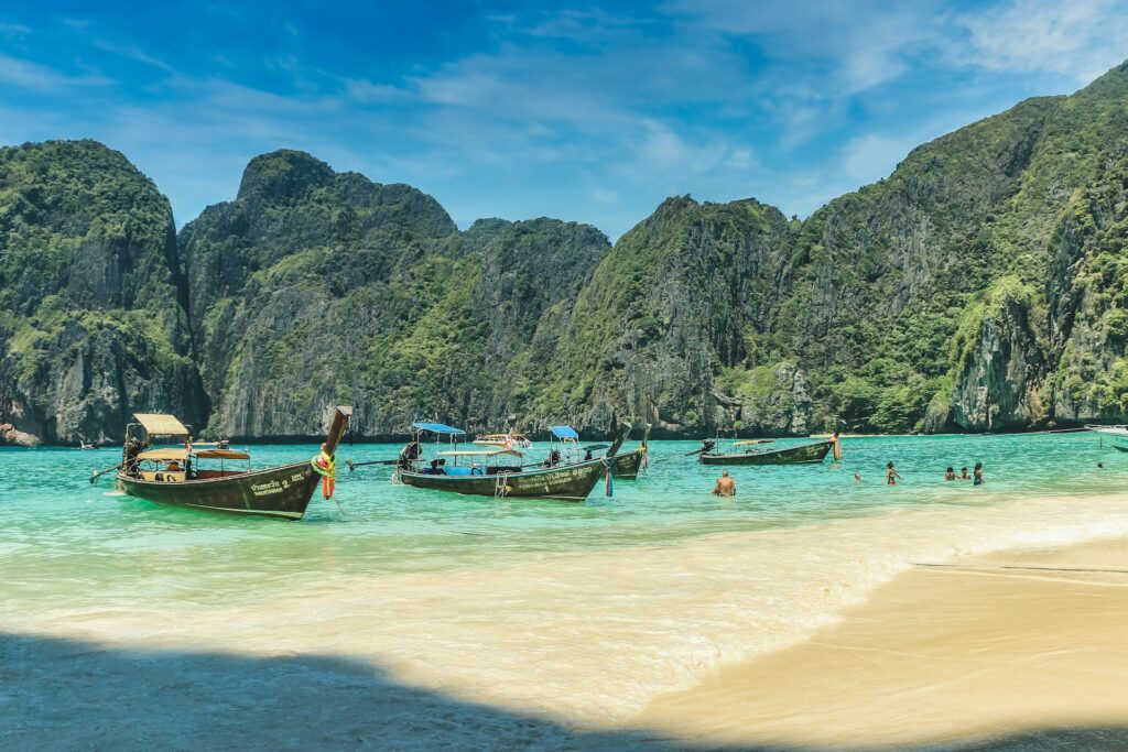 Small boats on a beach in Thailand