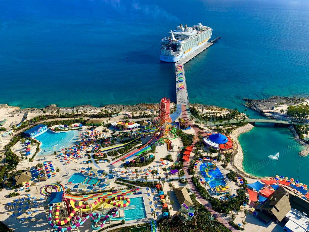 An overhead view of a theme park at CocoCay island