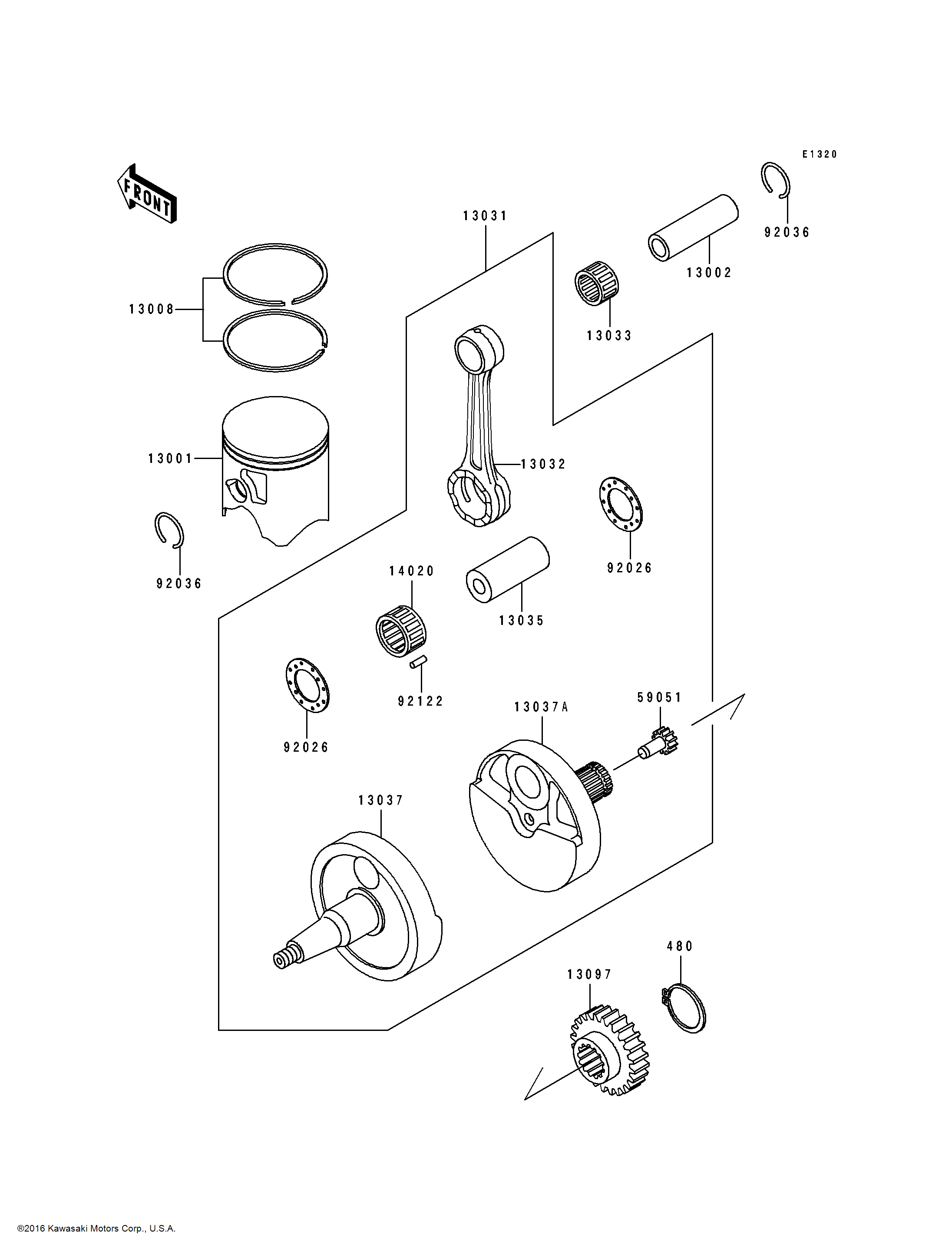 1997 Kawasaki KX500 OEM Crankshaft/Piston(s) Connecting Rod