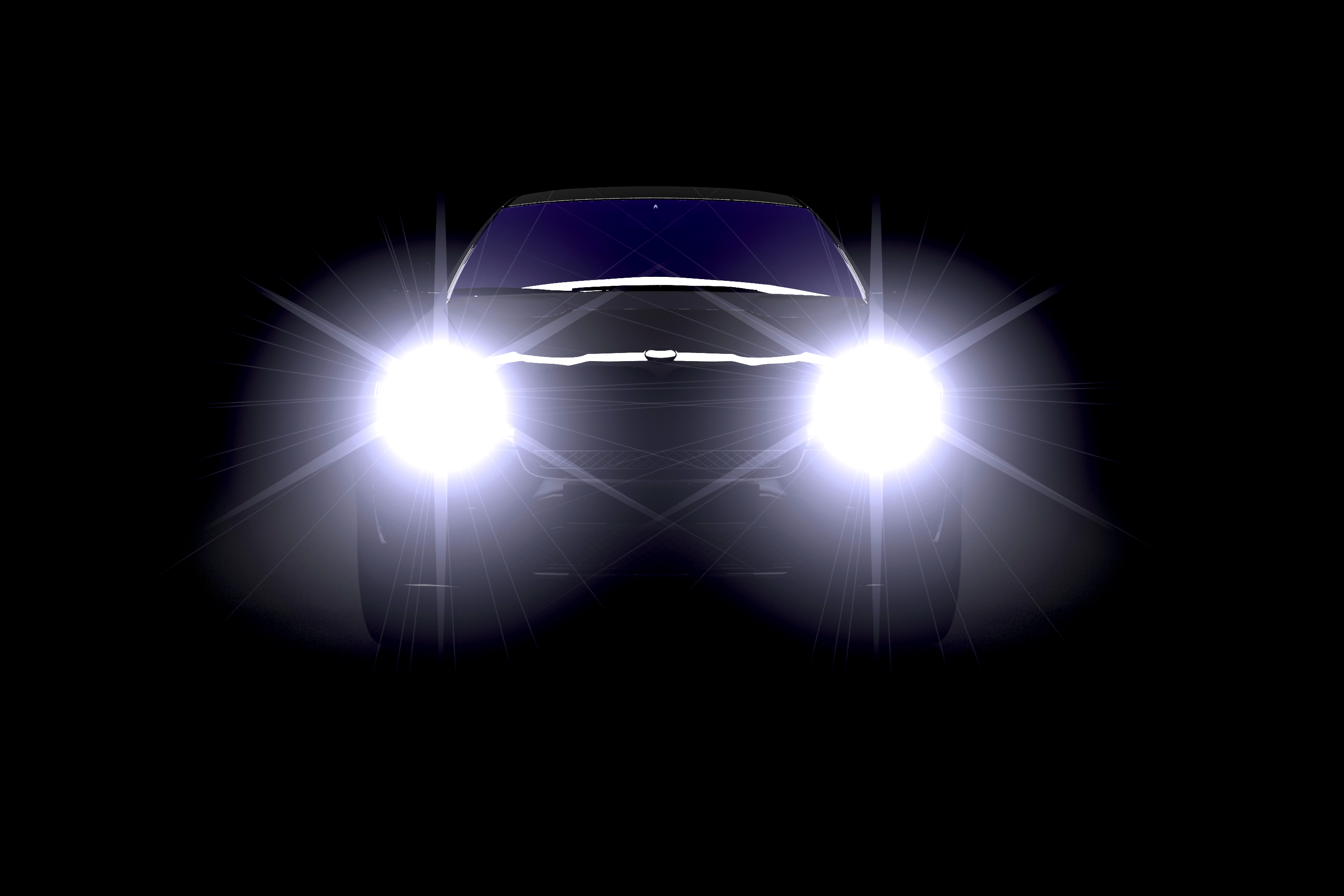 Car silhouette with shiny lights in black night|LED Lights|German luxury sport car ||