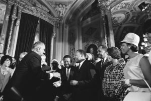 Martin King Jr. and Lyndon B. Johnson, Voting Rights Act (Yoichi Okamoto, via Wikimedia Commons) Image of Martin Luther King Jr with Lynden B Johnson