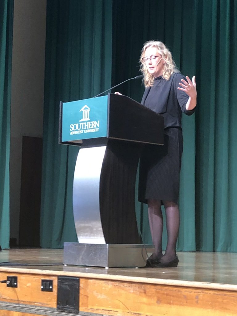 image of kristin du mez speaking