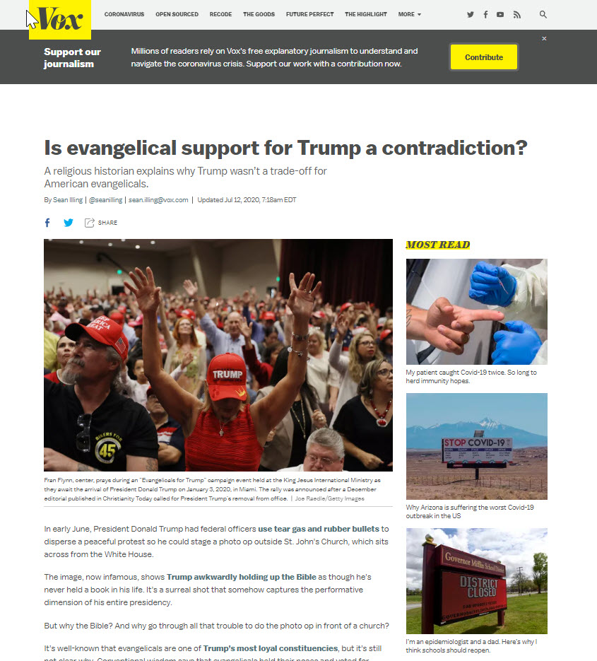 screencapture of VOX July 12, 2020 showing feature interview with Kristin Kobes Du Mez