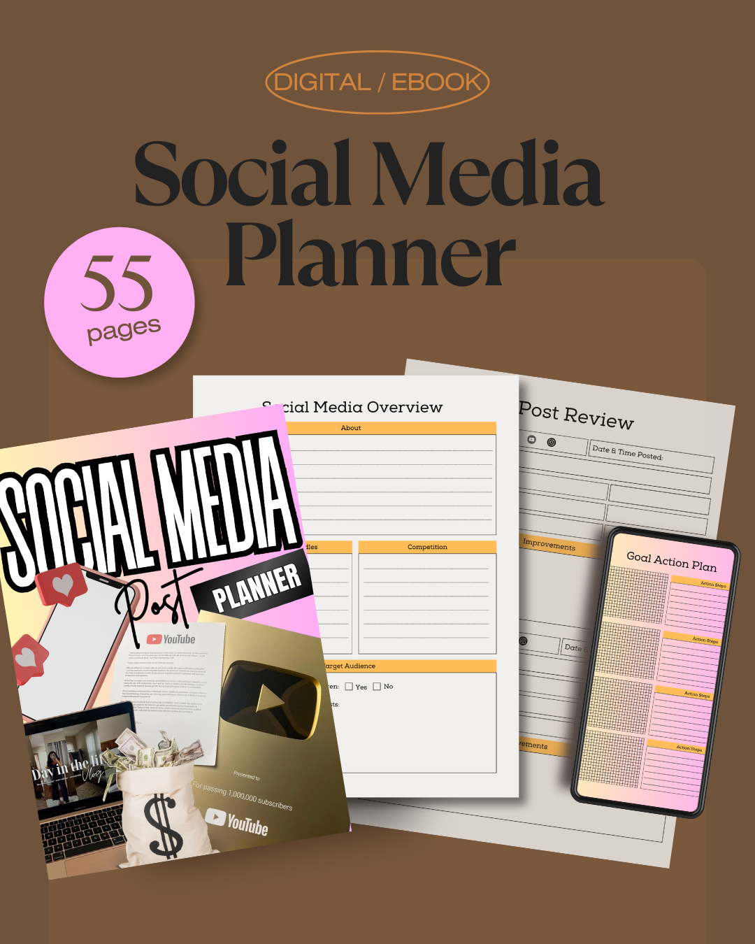 Social Media Planner 55page | Content Strategy & Growth Organizer