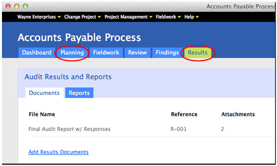 New Tabs for Planning and Results