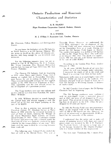 Ontario Production and Reservoir Characteristics and Statistics Page 1