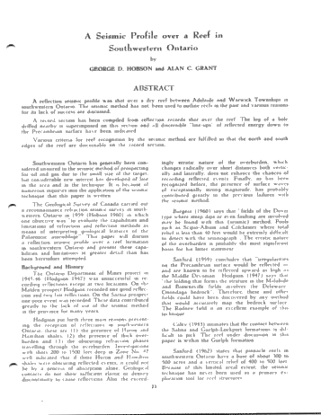 A Seismic Profile Over a Reef in Southwest Ontario Page 1