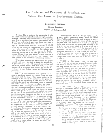 Evolution and Provisions of Petroleum and Natural Gas Leases in Southwestern Ontario Page 1