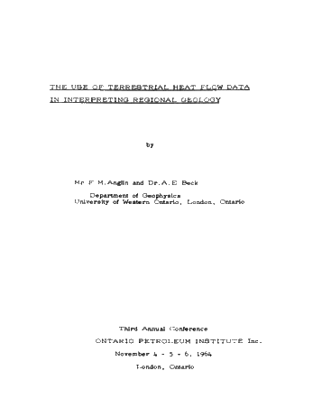 The Use of Terrestrial Heat Flow Data in Interpreting Regional Geology (Co-Author: Dr. A.E. Beck) Page 3