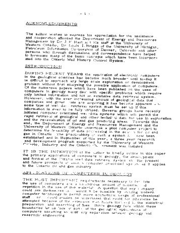 Computers - Processing Geological Data: Southwestern Ontario Page 1