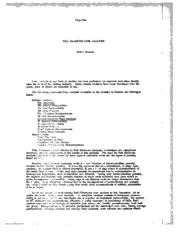 Core Analysis Procedures: Full Diameter Versus Conventional Page 1