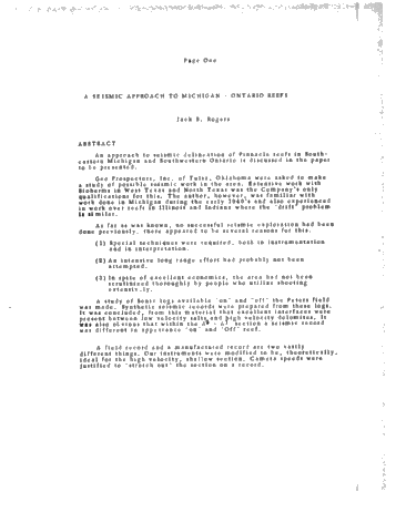 Seismic Approach to Michigan/Ontario Reefs (Abstract Only) Page 1